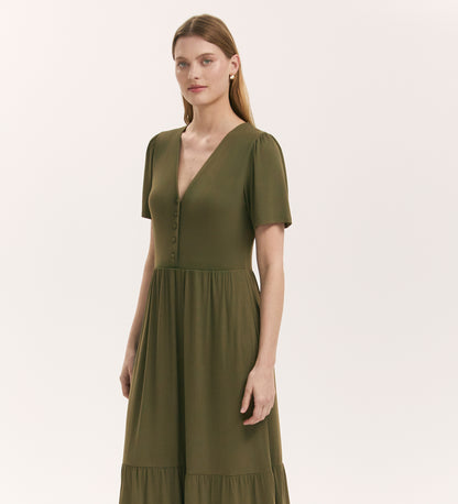Edith Khaki Jersey Midi Dress