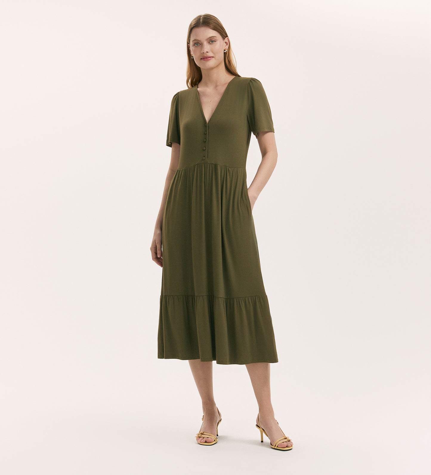 Edith Khaki Jersey Midi Dress