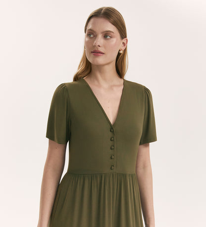 Edith Khaki Jersey Midi Dress
