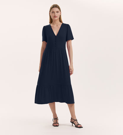 Edith Navy Jersey Midi Dress