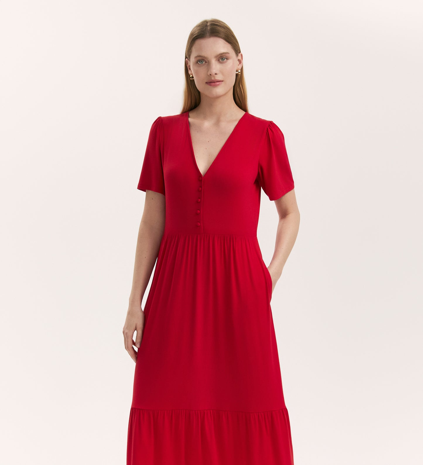 Edith Red Jersey Midi Dress