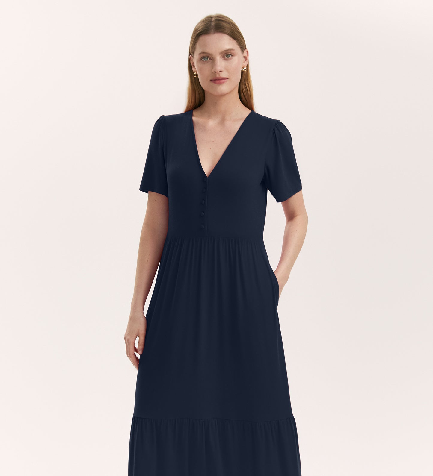 Edith Navy Jersey Midi Dress
