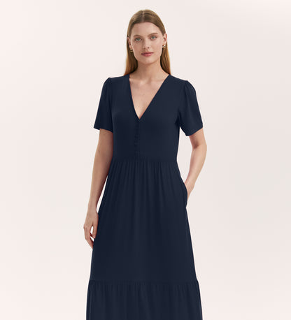 Edith Navy Jersey Midi Dress