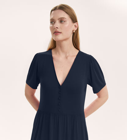 Edith Navy Jersey Midi Dress