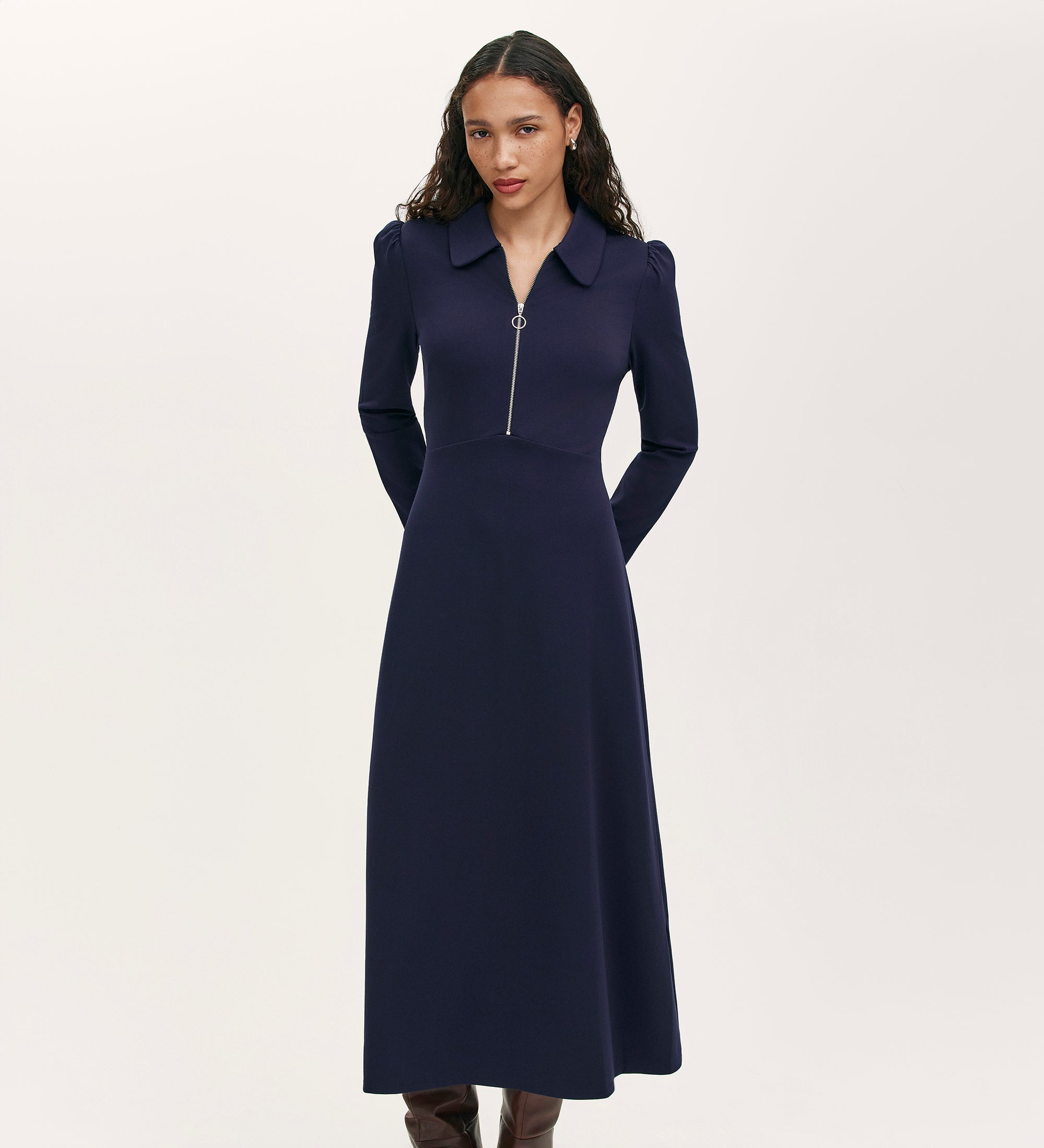 Elvira Navy Dress Jersey Midi Dress | Finery London