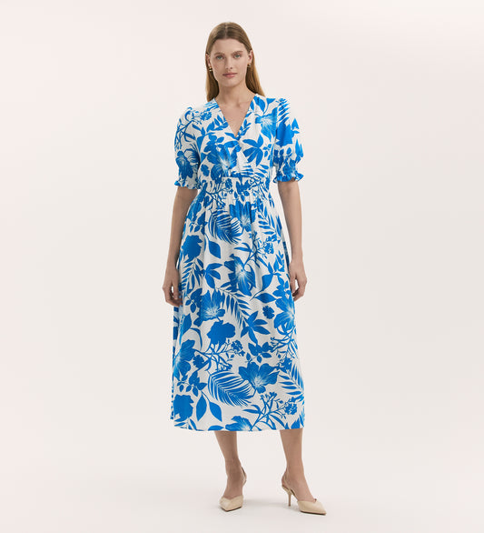 Emily Blue Tropical Bloom Midi Dress
