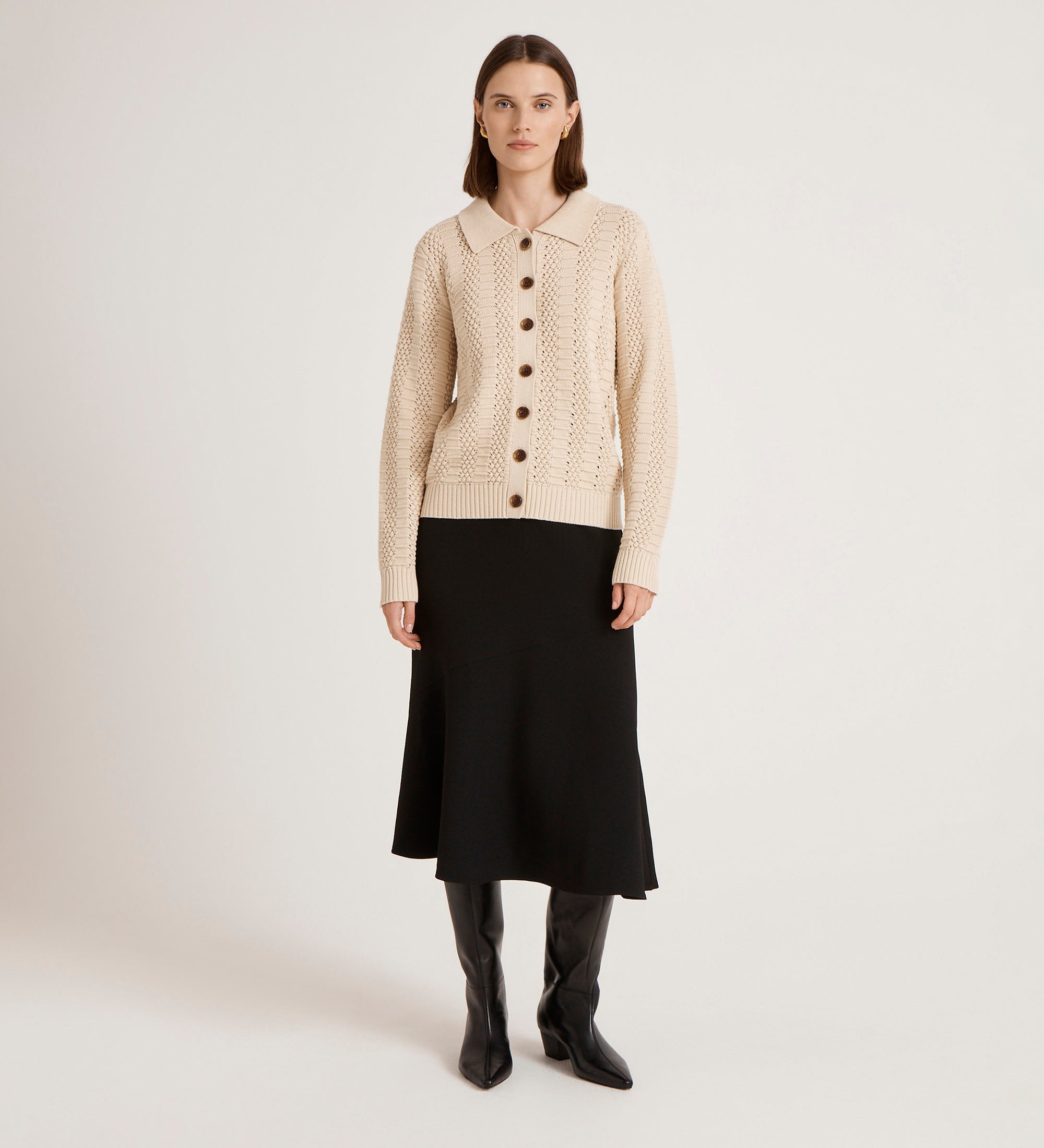 Polo Neck Jumper | Cream Knit Cardigan | Finery London