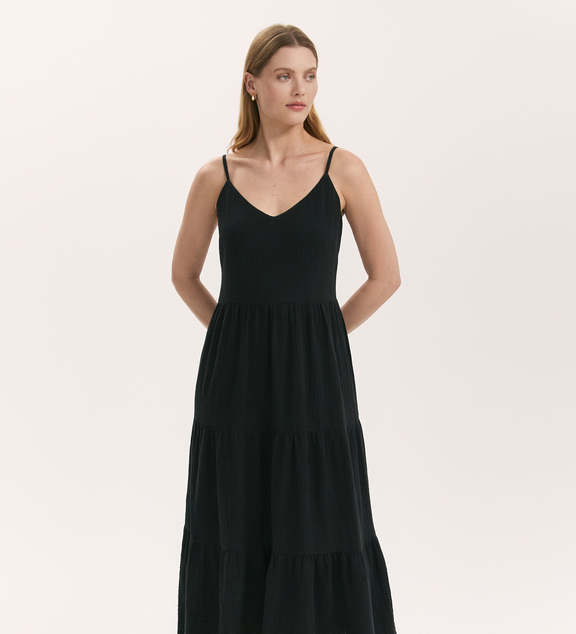 Emmie Black Cotton Midi Tiered Dress Finery London Emmie Black Cotton Midi Tiered Dress Finery London