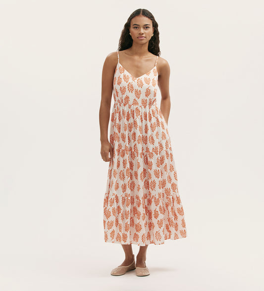 Emmie Ivory Woodlock Strappy Tiered Midi Dress with Linen