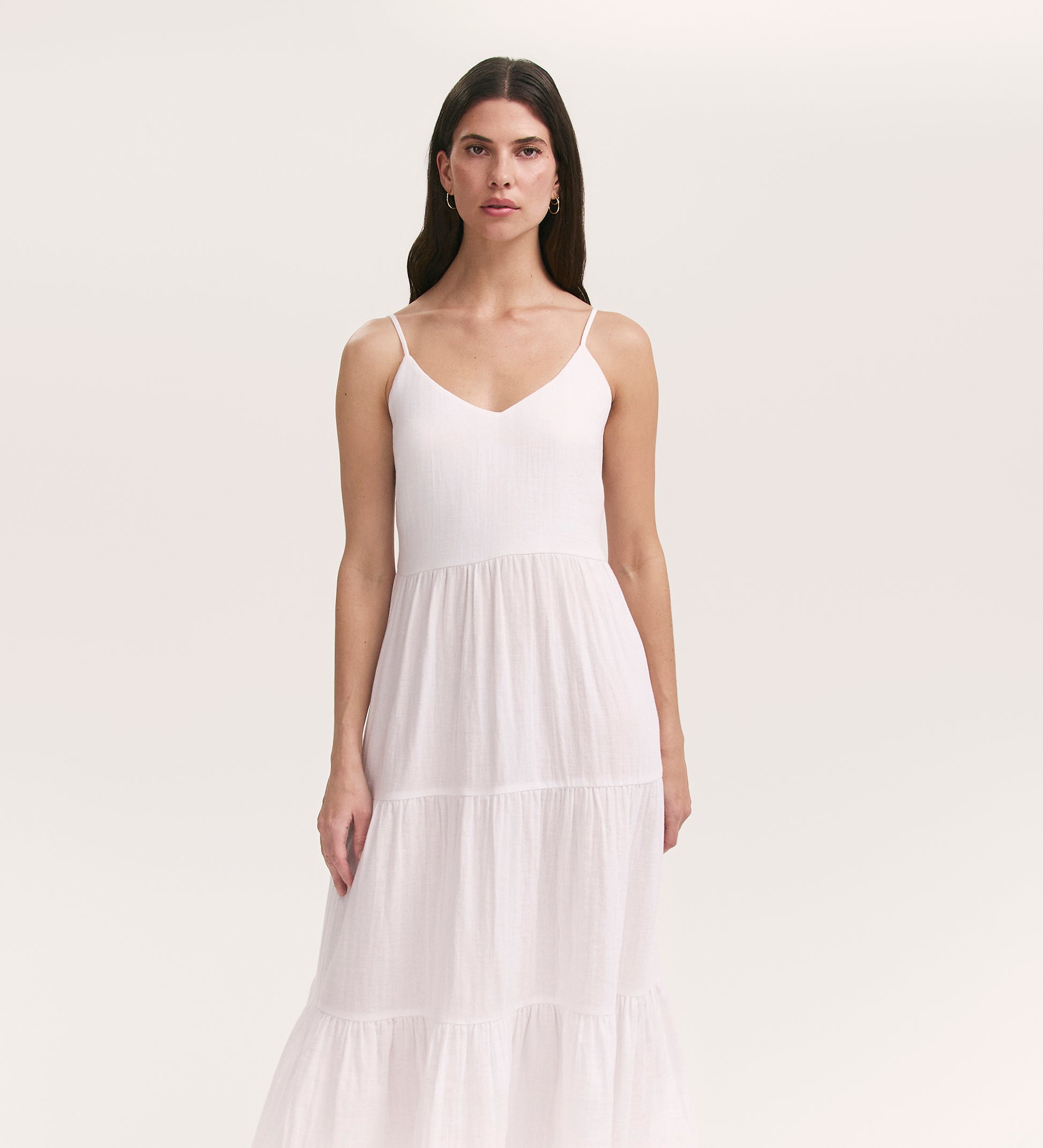 Emmie White Cotton Midi Tiered Dress - 8 Emmie White Cotton Midi Tiered Dress - 8
