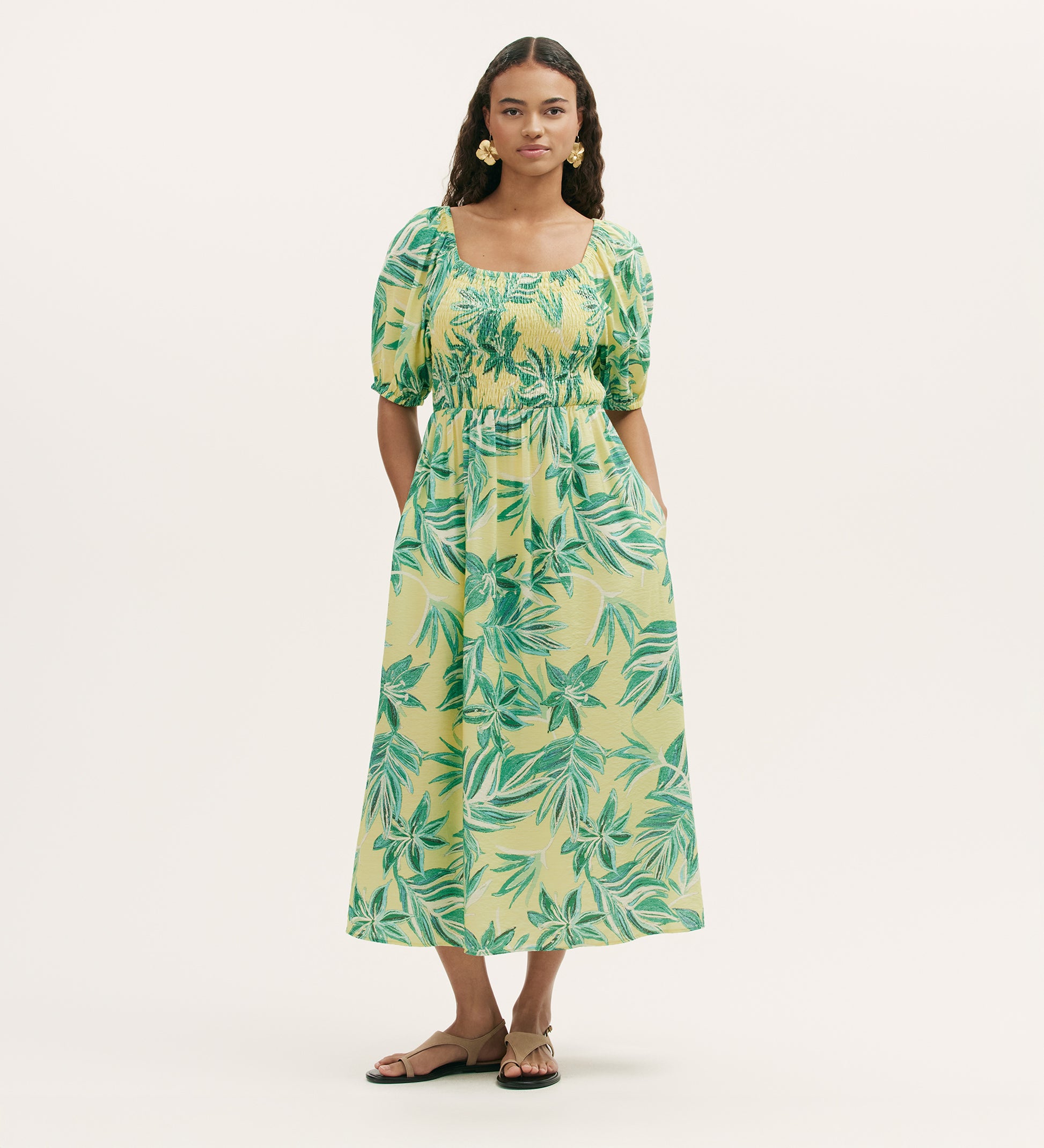 Enzo Lime Green Tropical Print Midi Dress Finery London Enzo Lime Green Tropical Print Midi Dress Finery London