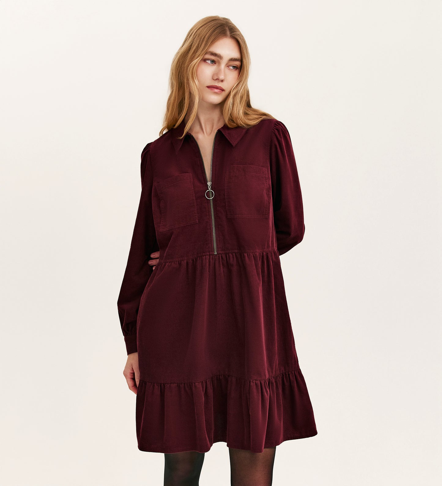 Erin Burgundy Corduroy Short Dress