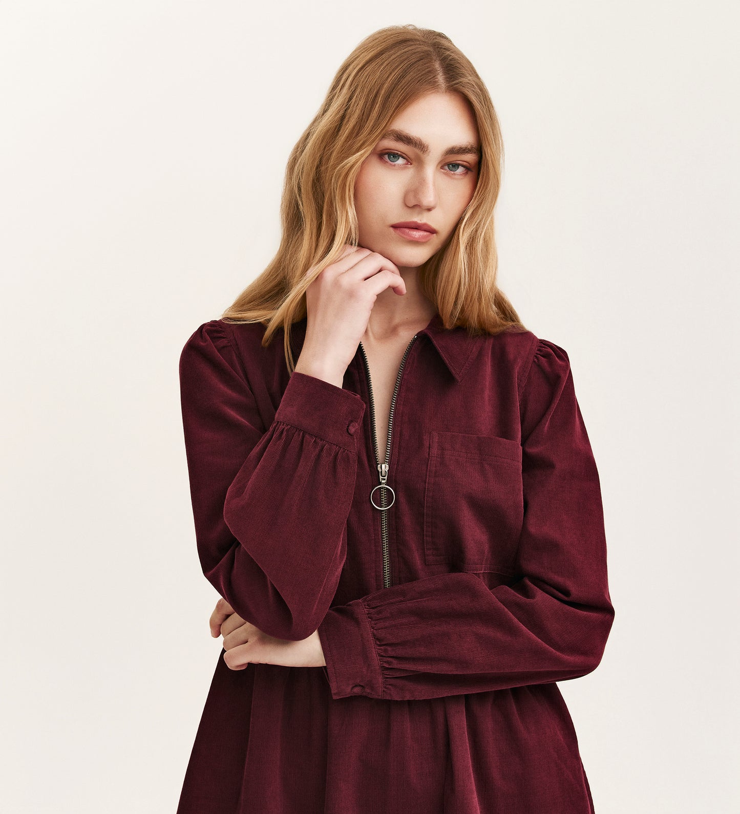 Erin Burgundy Corduroy Short Dress