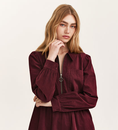 Erin Burgundy Corduroy Short Dress
