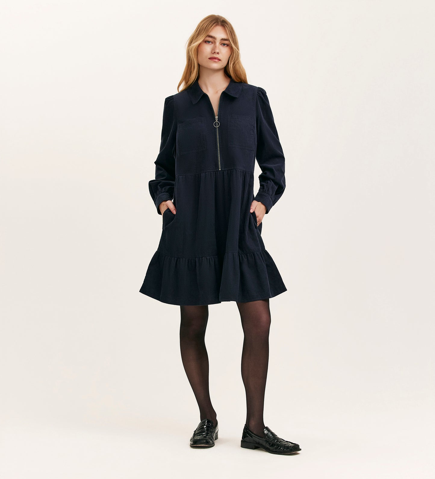 Erin Navy Corduroy Short Dress
