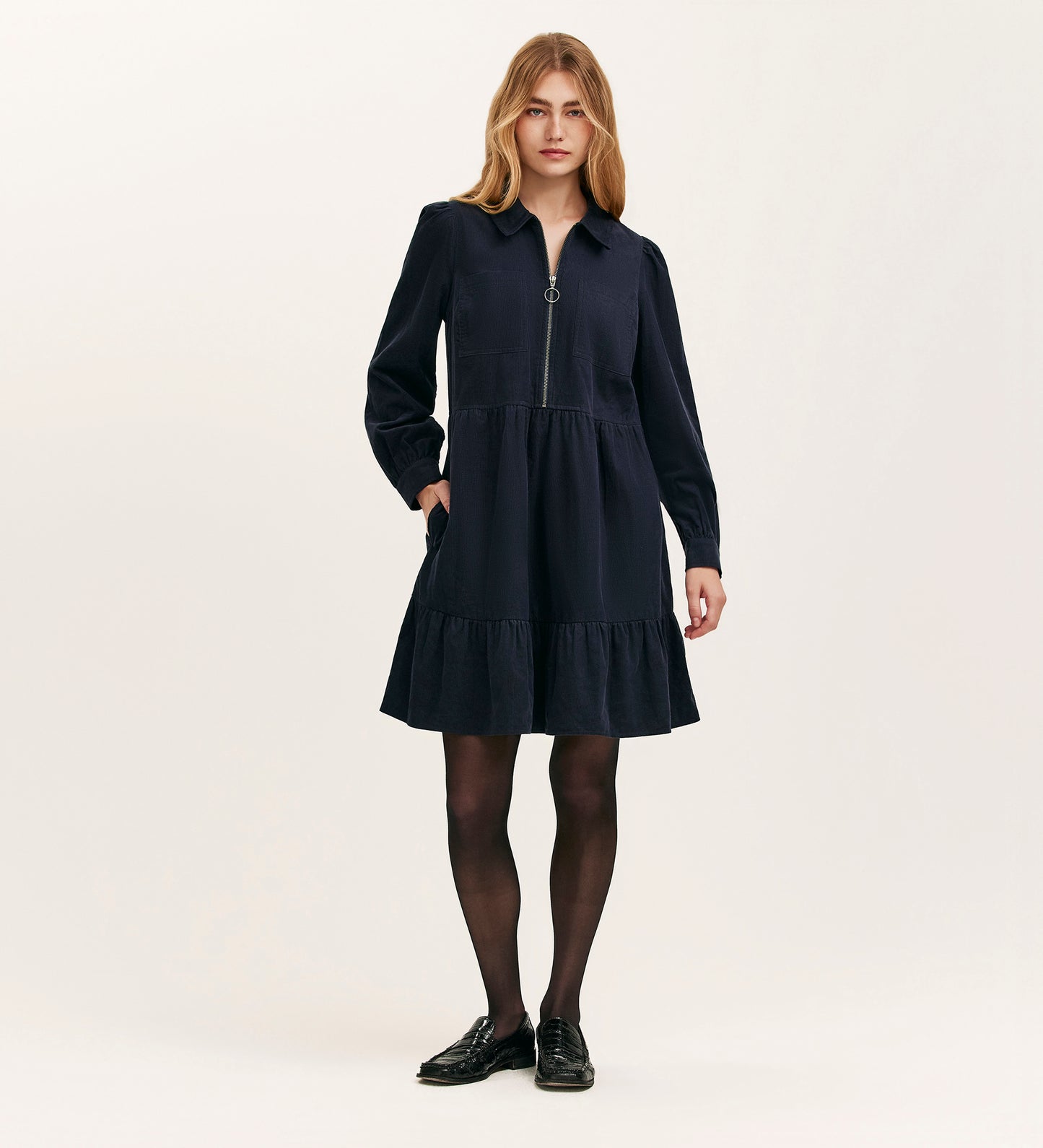 Erin Navy Corduroy Short Dress