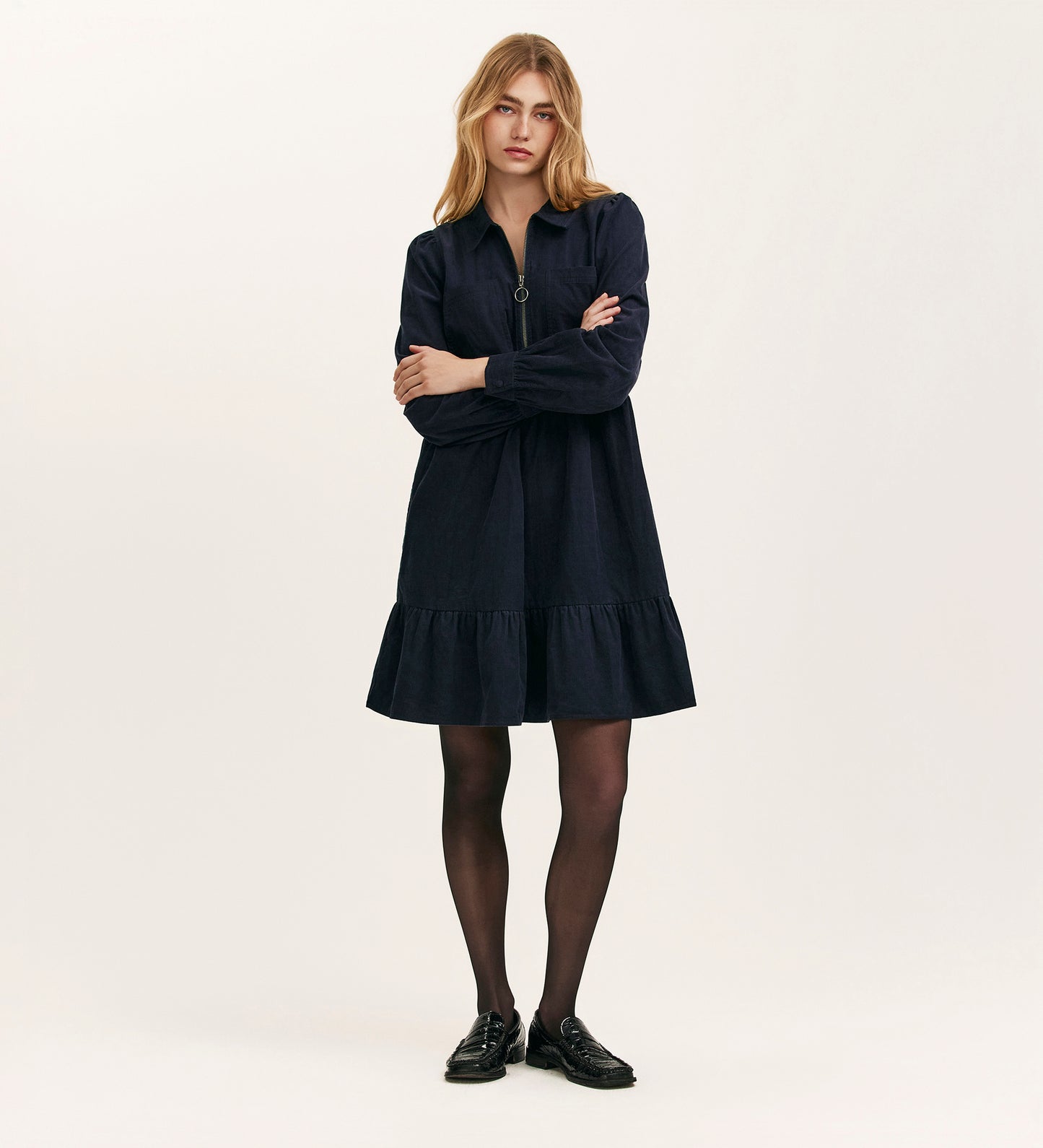 Erin Navy Corduroy Short Dress