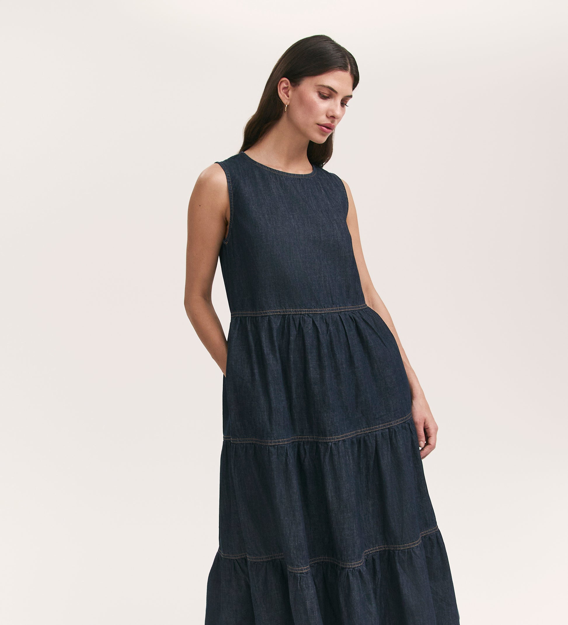Essie Indigo Denim Sleeveless Midi Tiered Dress Finery London Essie Indigo Denim Sleeveless Midi Tiered Dress Finery London