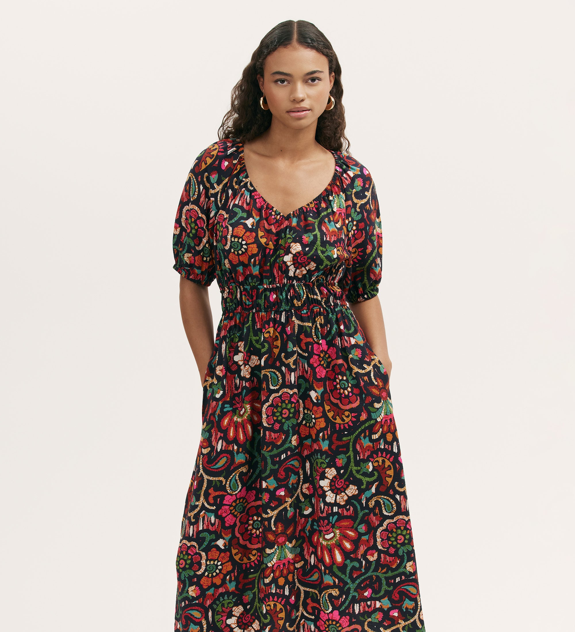 Estee Black Floral Midi Smock Dress | Finery London