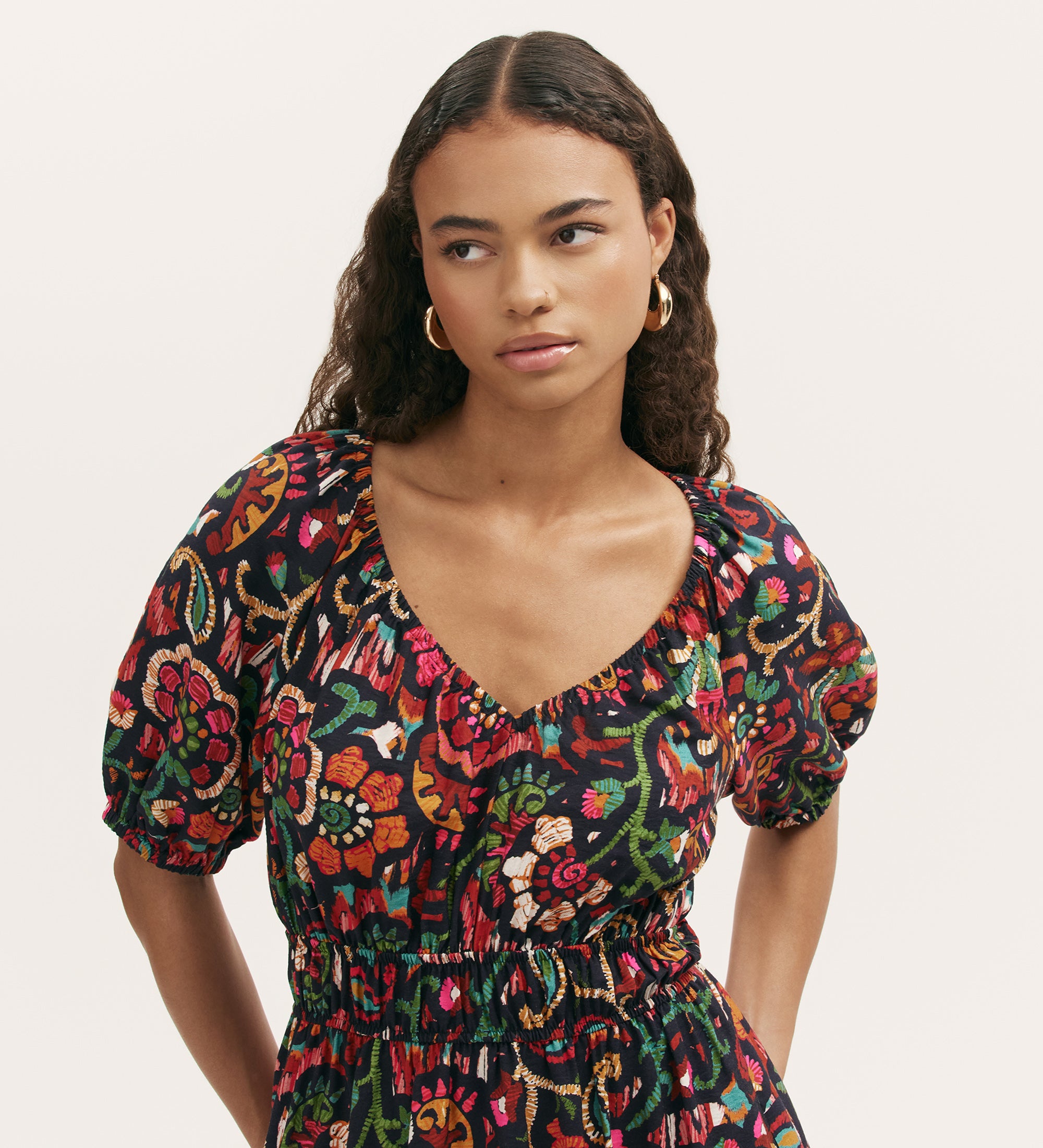 Estee Black Floral Midi Smock Dress | Finery London