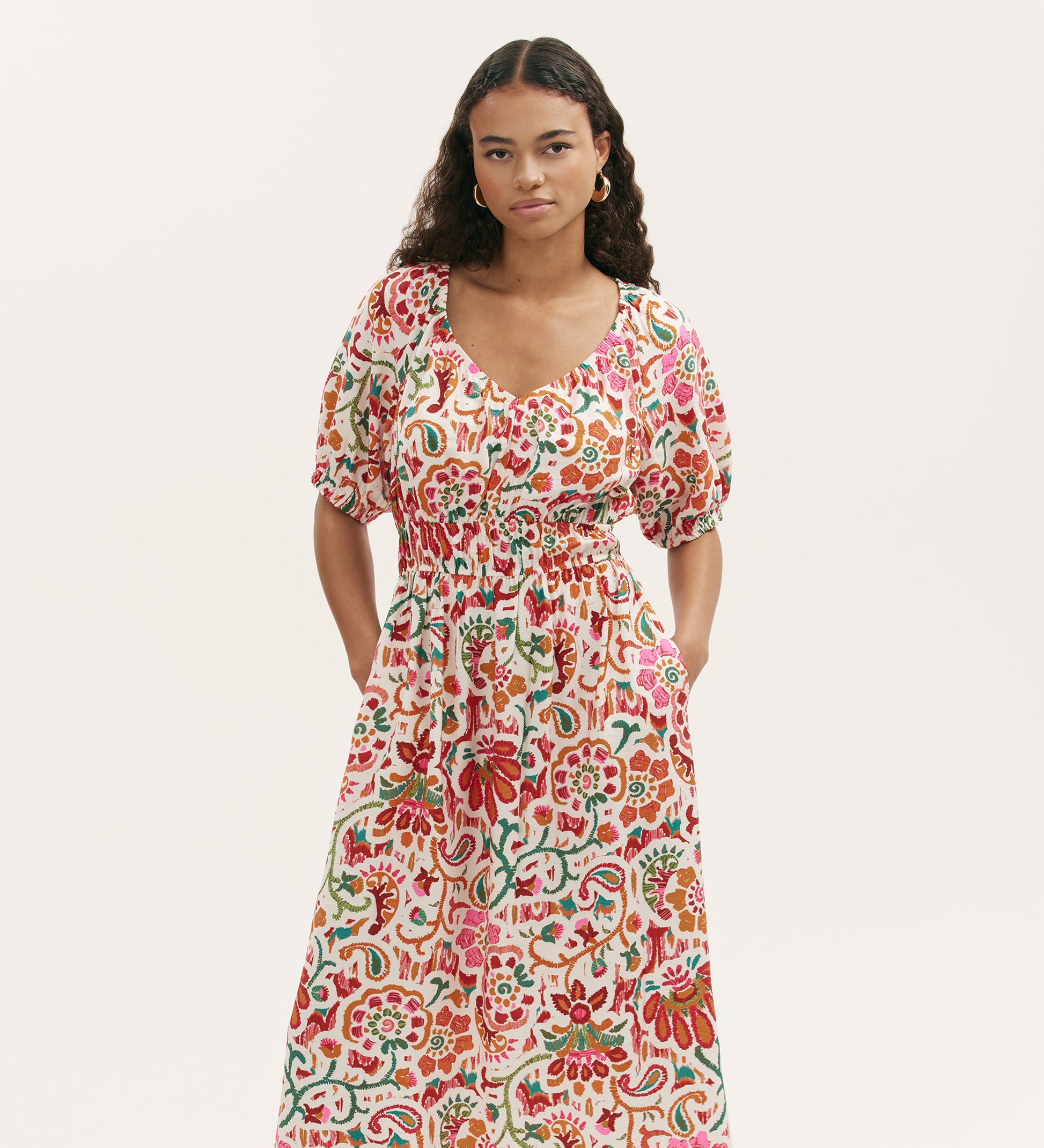 Estee Ivory Floral Midi Smock Dress | Finery London Estee Ivory Floral Midi Smock Dress | Finery London
