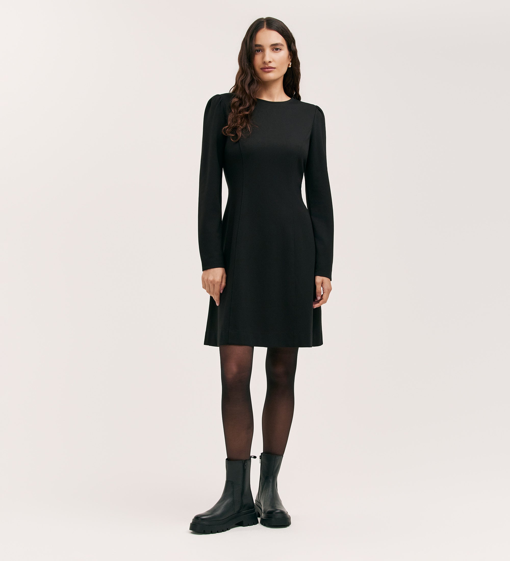 Jersey Short Dress | Black Shift Dress with Sleeves | Finery London