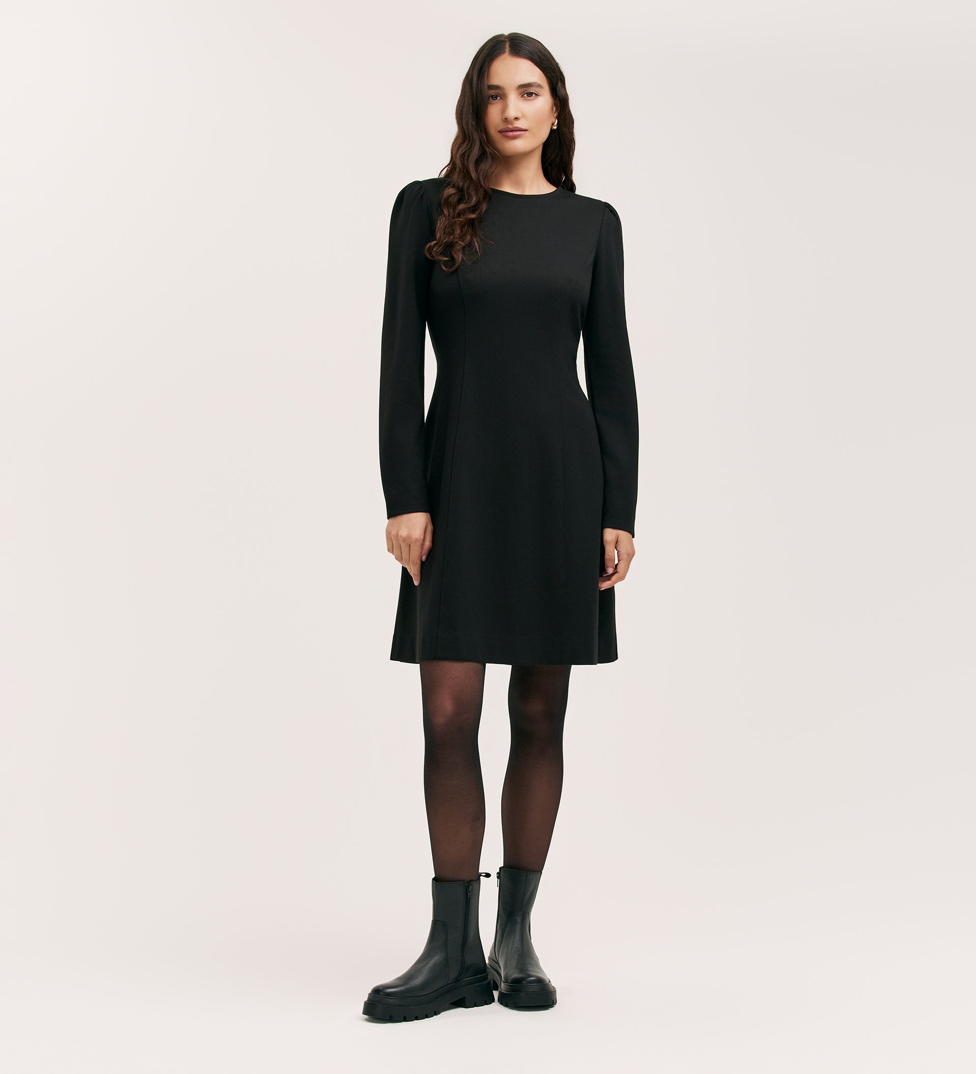 Jersey Short Dress | Black Shift Dress with Sleeves | Finery London