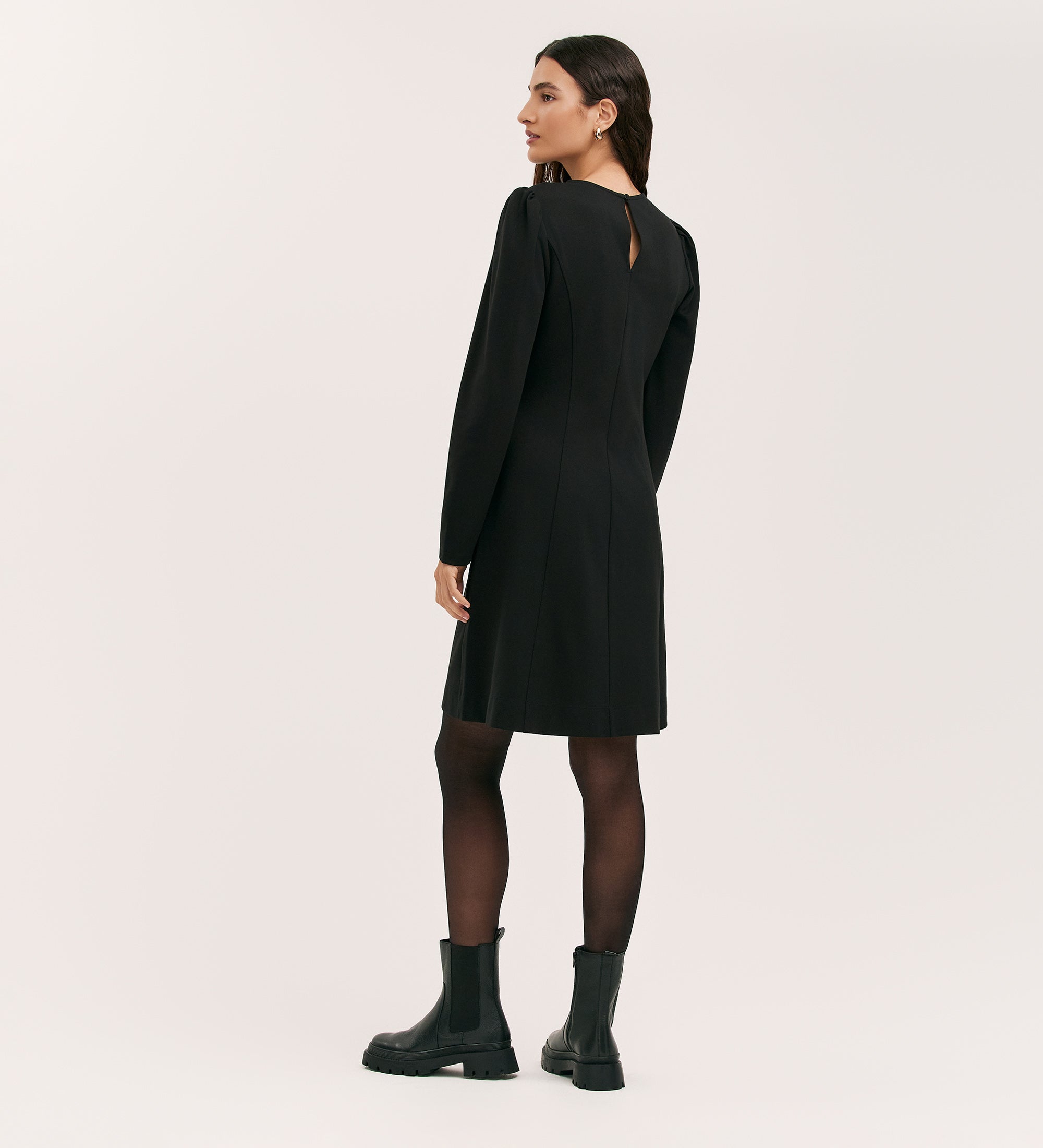 Jersey Short Dress | Black Shift Dress with Sleeves | Finery London