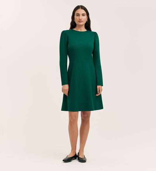 Eva Bottle Green Ponte Jersey Short Dress