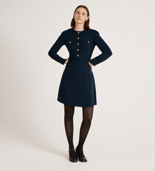 Evie Navy Crepe Short Dress