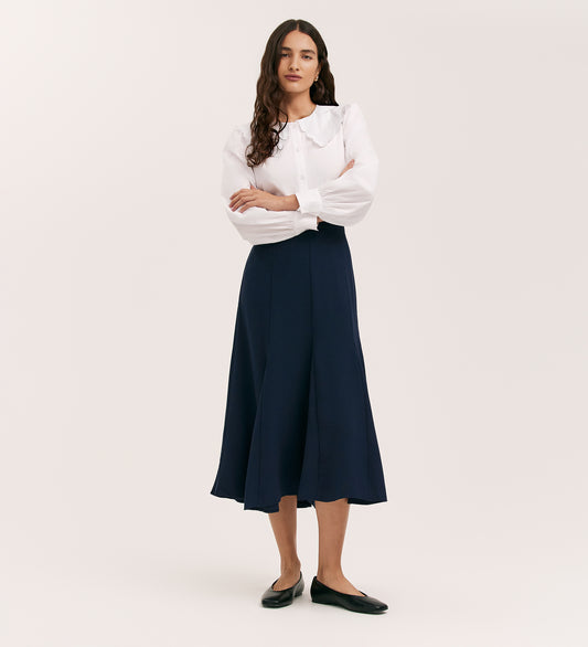 Fabiola Navy Crepe Midi Skirt