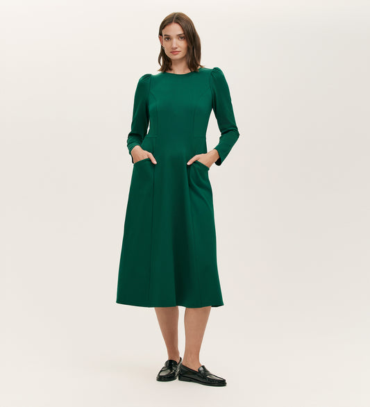 Felice Bottle Green Ponte Jersey Midi Dress