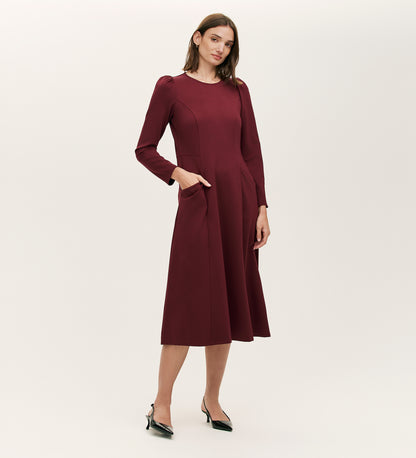 Felice Burgundy Ponte Jersey  Midi Dress