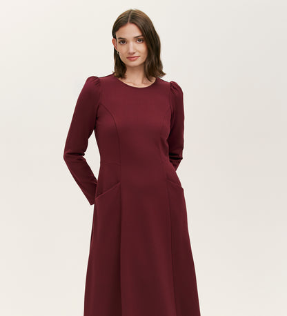 Felice Burgundy Ponte Jersey  Midi Dress
