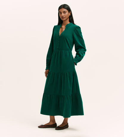 Gianna Bottle Green Corduroy Midi Dress