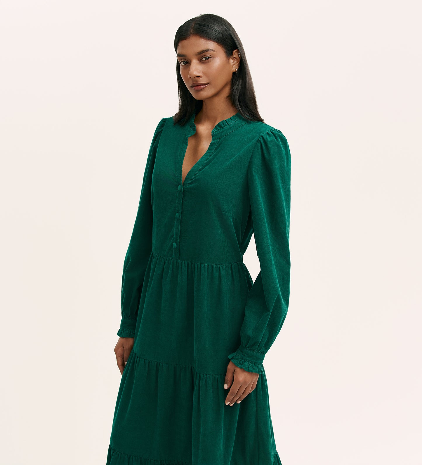 Gianna Bottle Green Corduroy Midi Dress