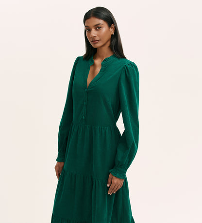 Gianna Bottle Green Corduroy Midi Dress