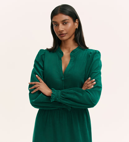 Gianna Bottle Green Corduroy Midi Dress