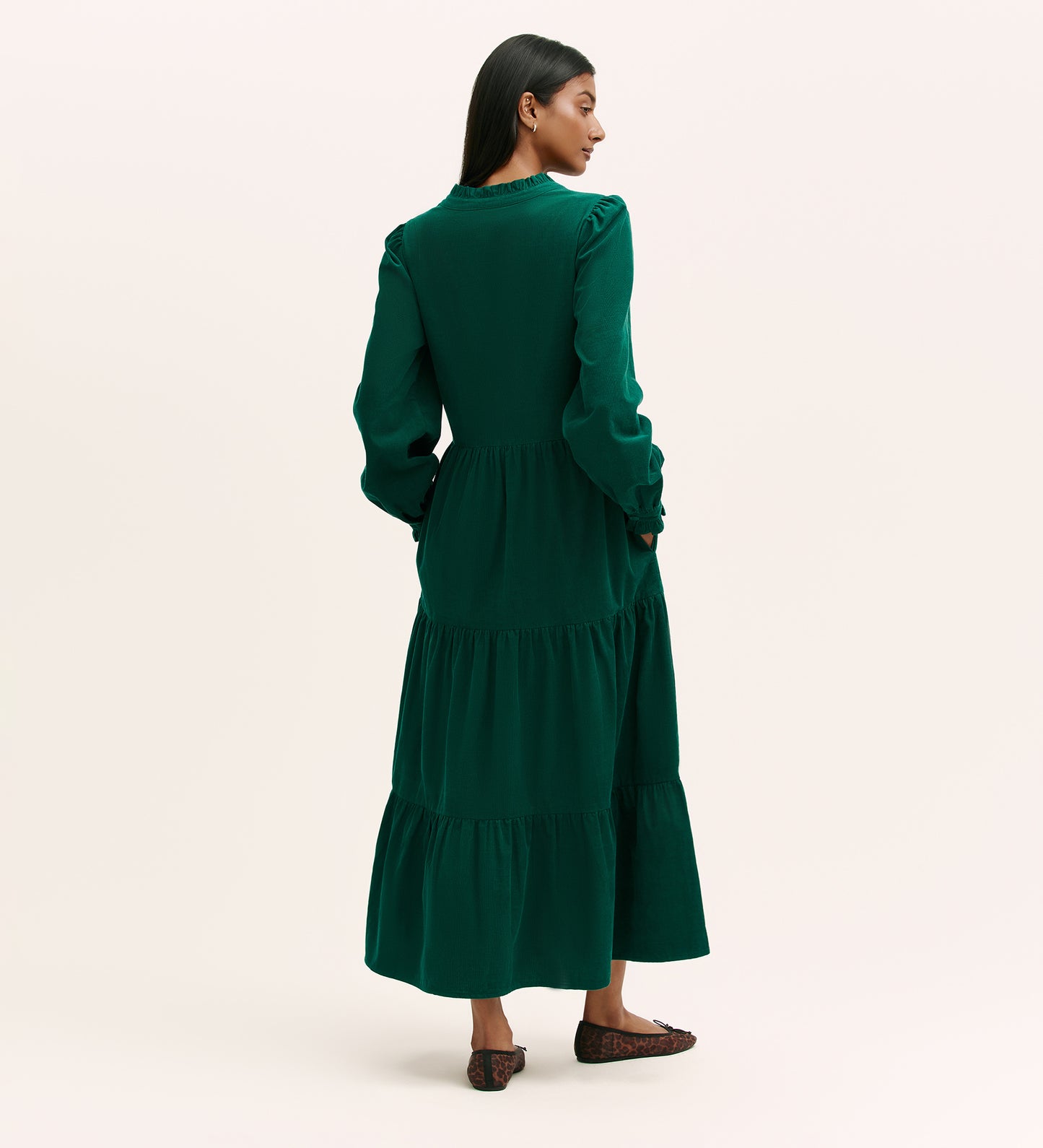 Gianna Bottle Green Corduroy Midi Dress