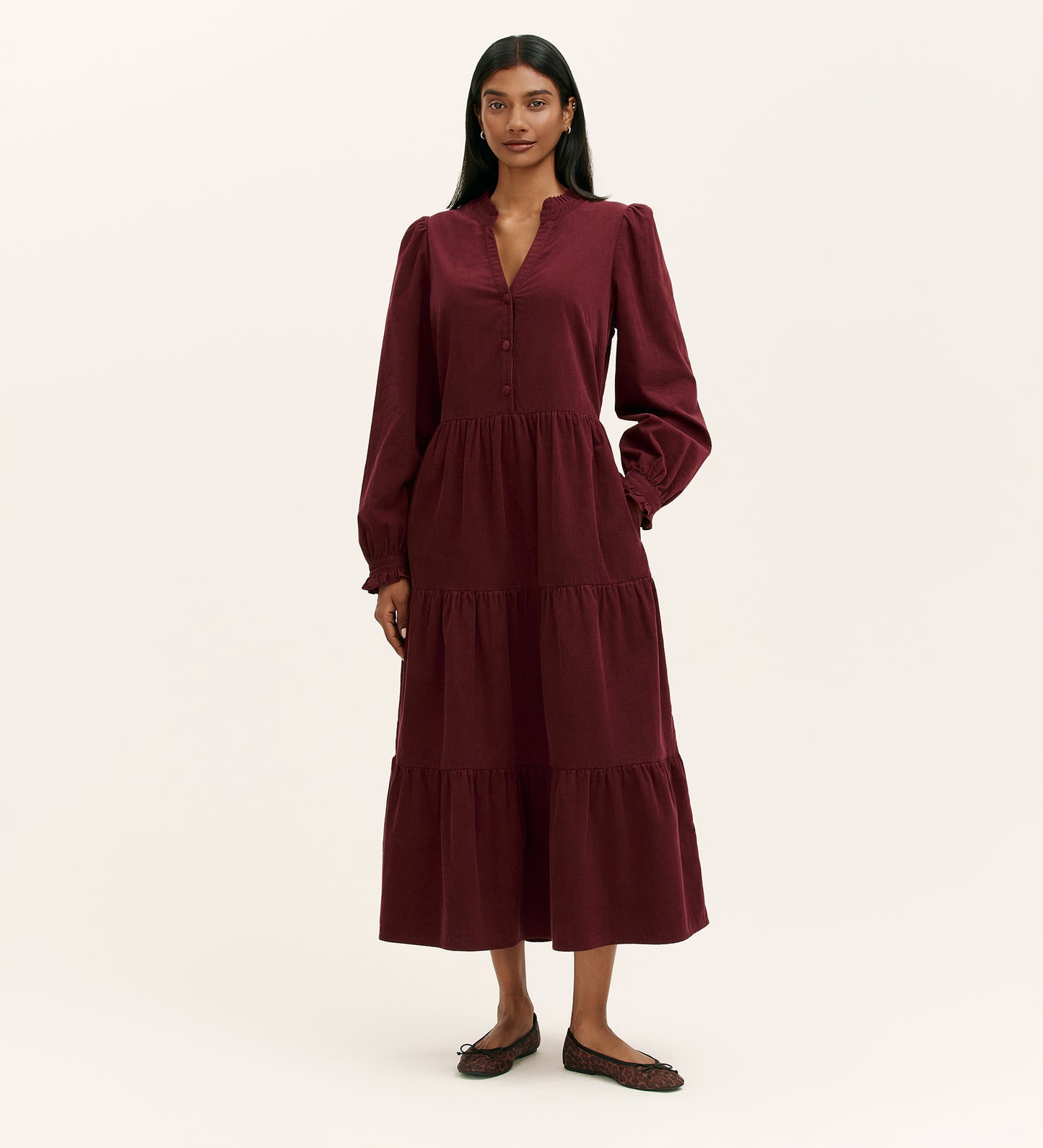 Gianna Burgundy Corduroy Midi Dress