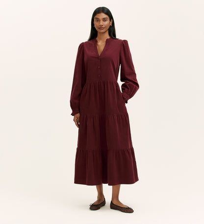 Gianna Burgundy Corduroy Midi Dress