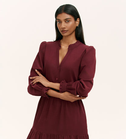 Gianna Burgundy Corduroy Midi Dress