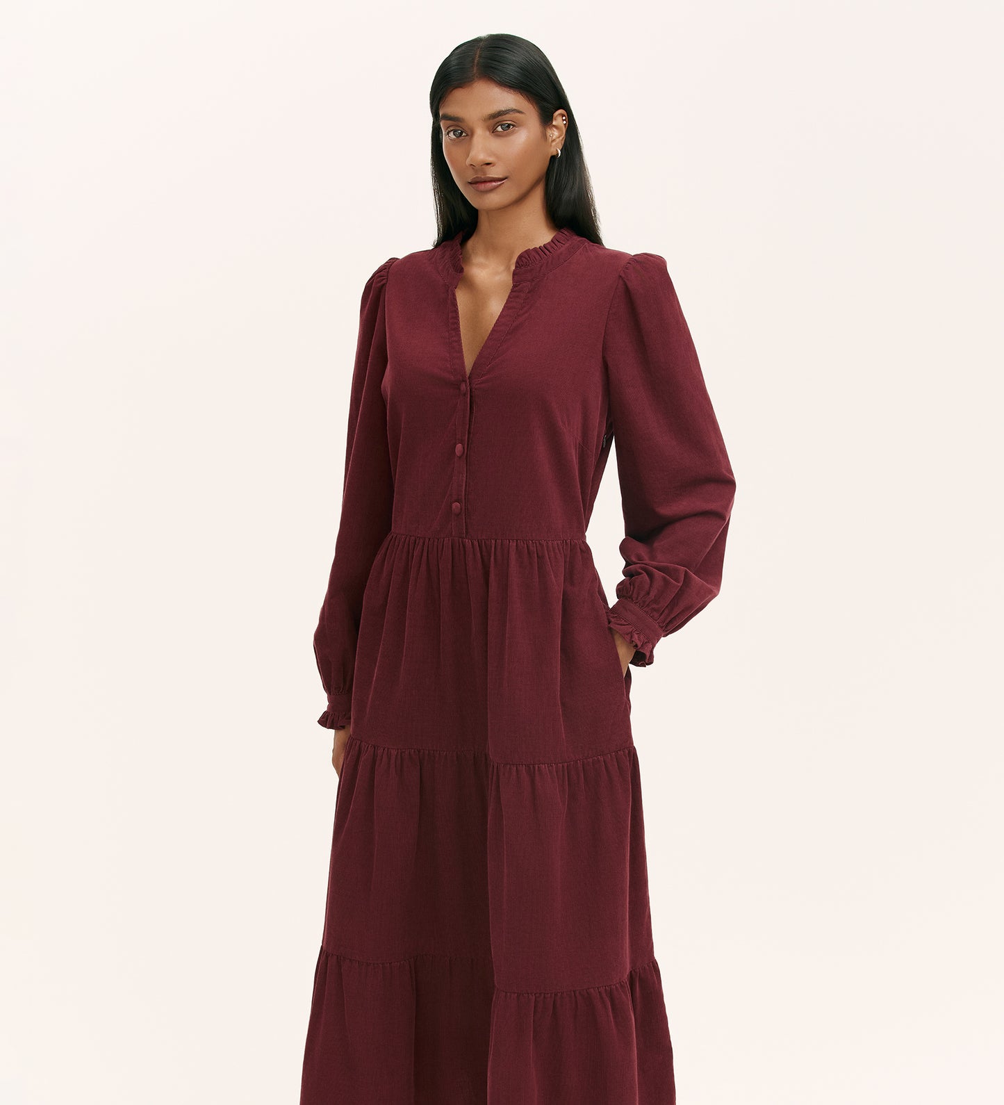 Gianna Burgundy Corduroy Midi Dress