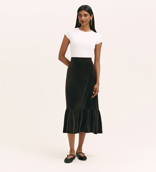 Joline Black Velvet Midi Skirt