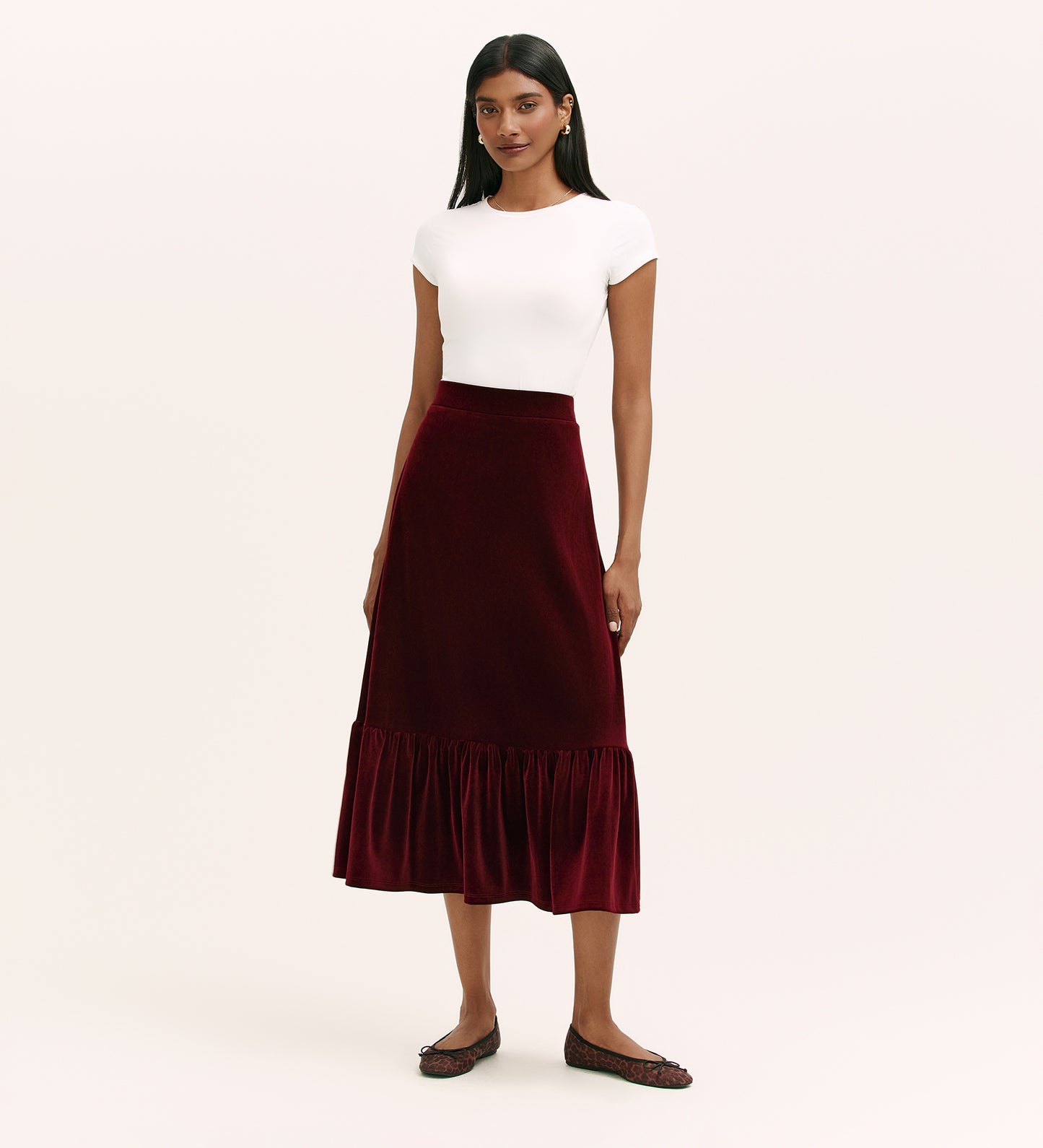 Joline Burgundy Velvet Midi Skirt