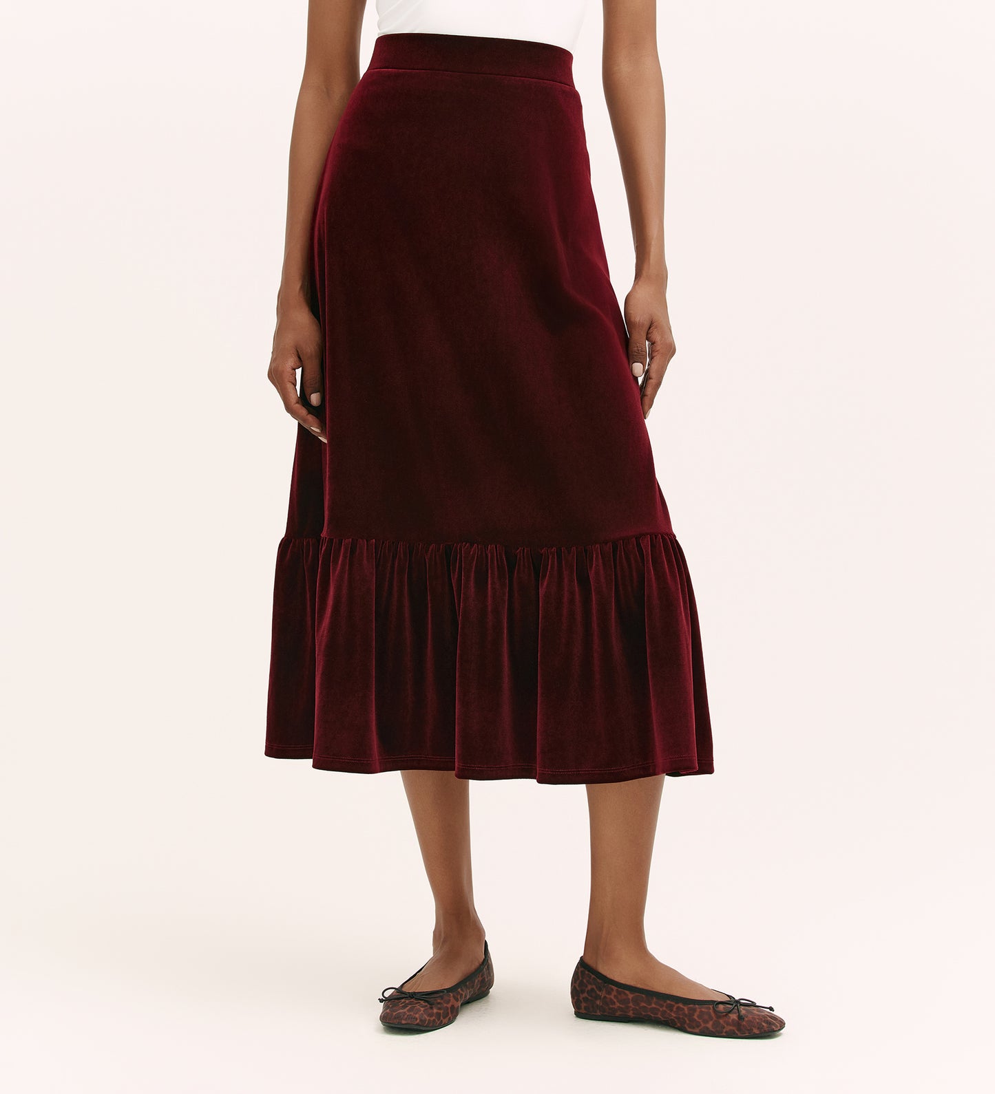 Joline Burgundy Velvet Midi Skirt