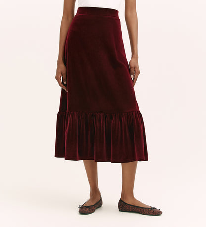 Joline Burgundy Velvet Midi Skirt
