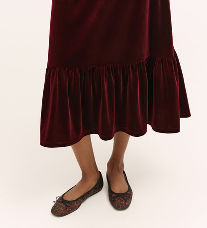 Joline Burgundy Velvet Midi Skirt