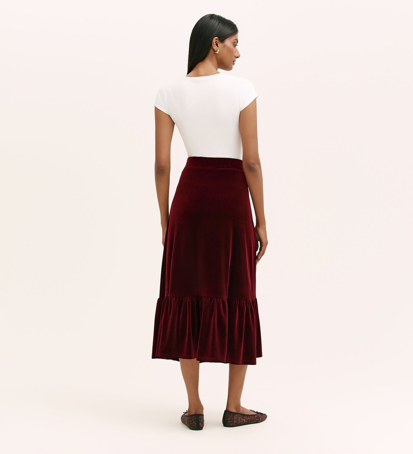 Joline Burgundy Velvet Midi Skirt