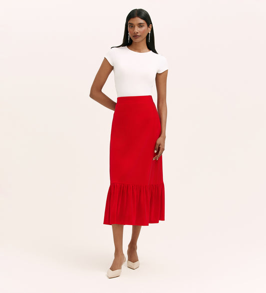 Joline Red Velvet Midi Skirt